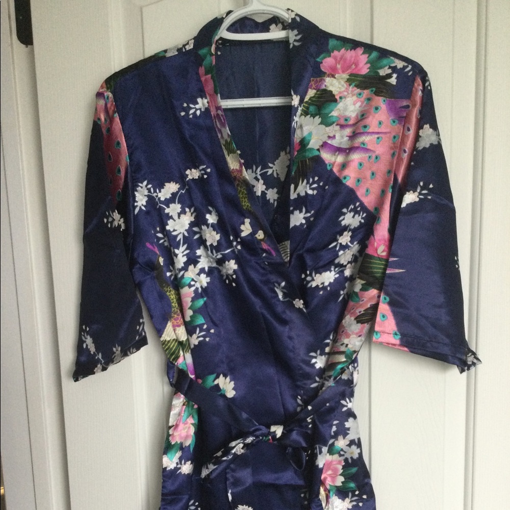 🆕 Satin robe - Navy blue and pink
